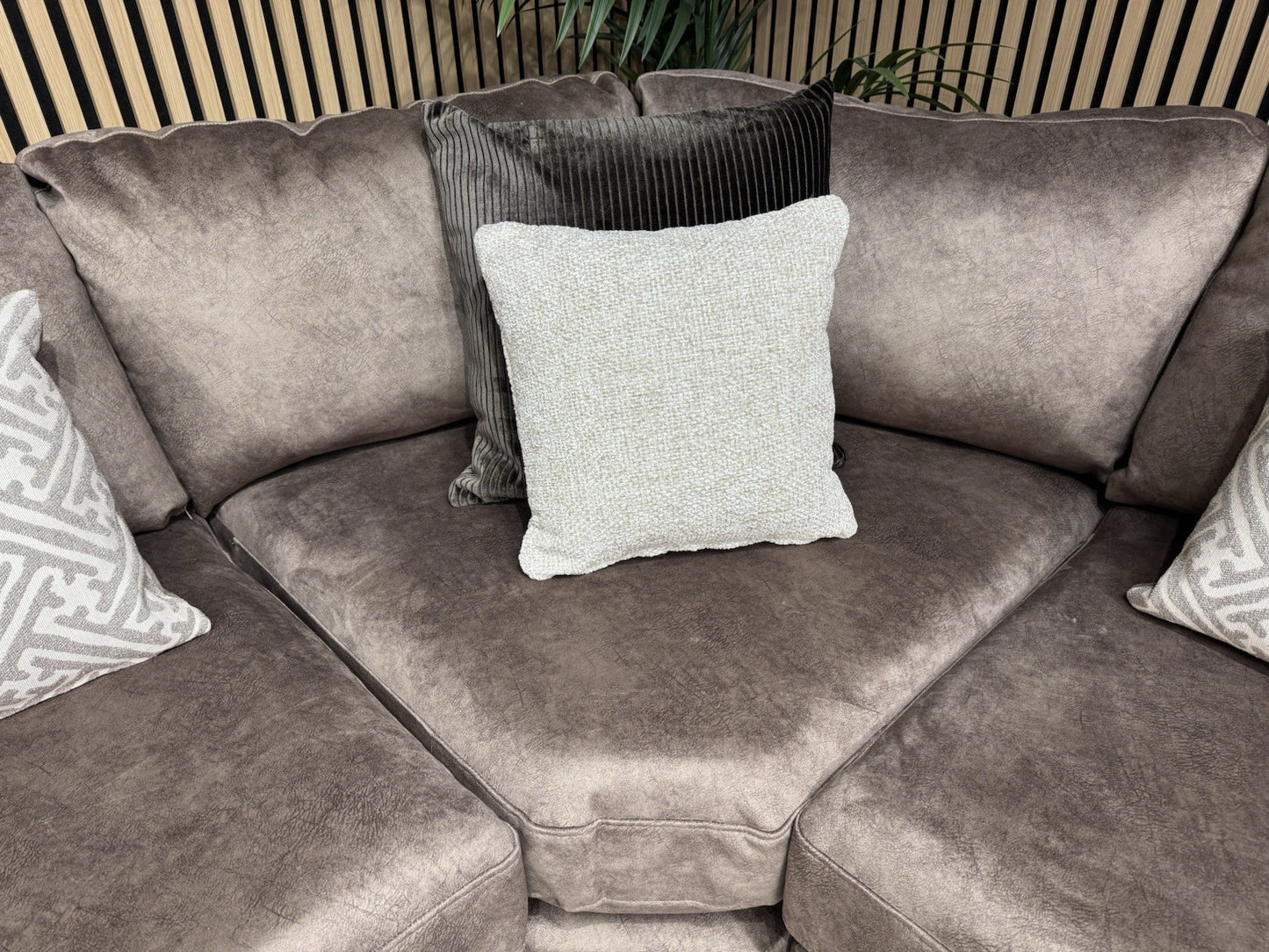 DEVINE Glamour Large Fabric 2 Corner 2 Sofa, Gemini Chocolate - RRP £2,695