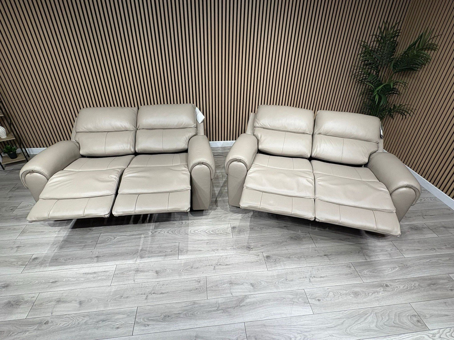 Oak FurnitureLand - EZRA Leather 2 x 2 Seater Power Recliner Sofa Set. RRP £5000