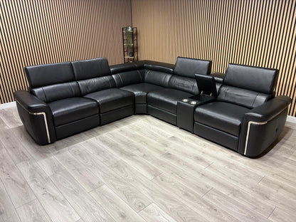 VENICE Leather 2 Corner 2 Power Recliner Sofa + Console - RRP £5,599