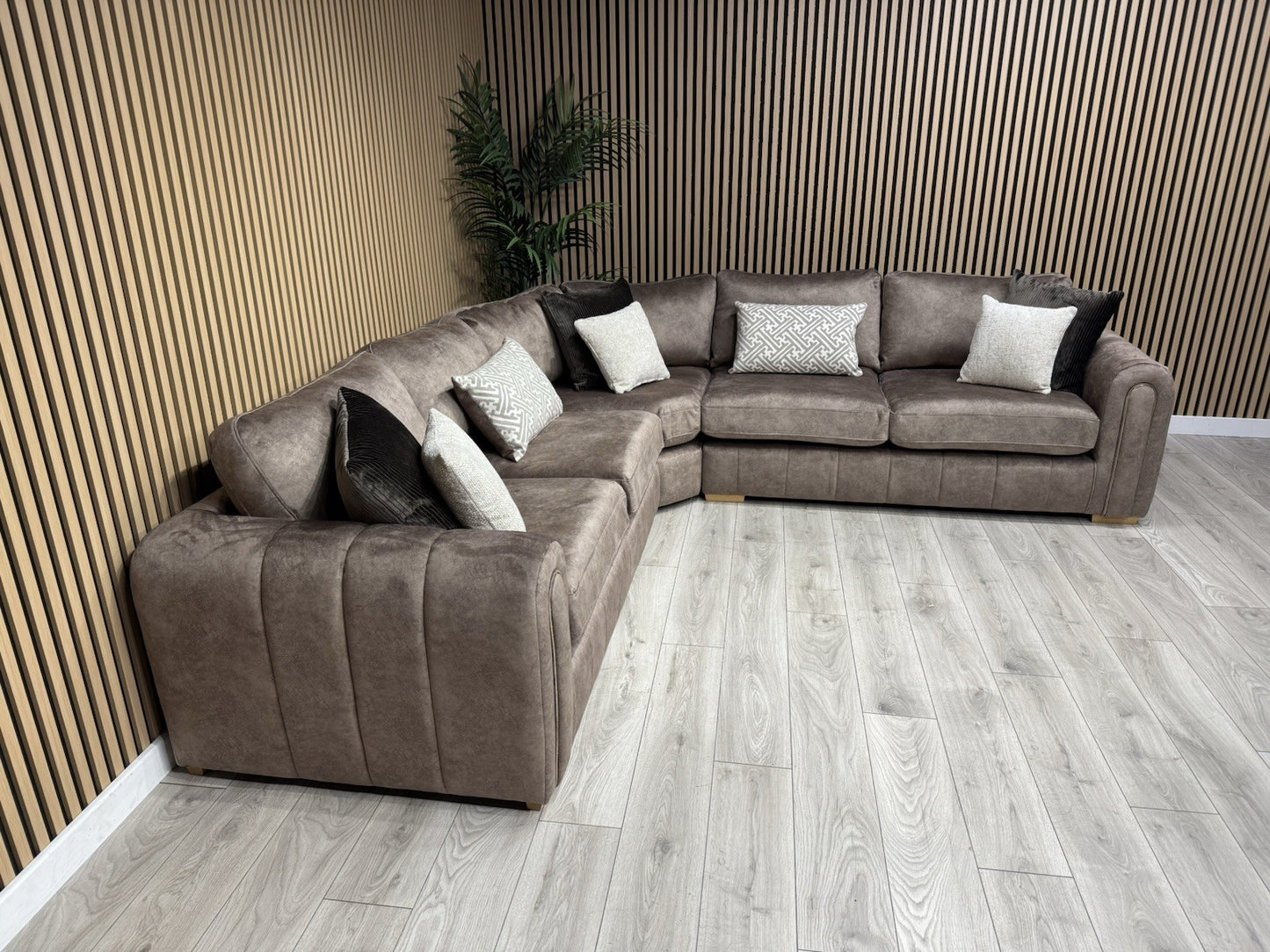 DEVINE Glamour Large Fabric 2 Corner 2 Sofa, Gemini Chocolate - RRP £2,695