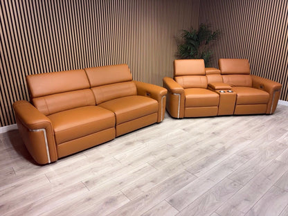 VENICE Leather 3 Seater + 2 Seater Console Power Recliner Sofa Set - RRP £4,598