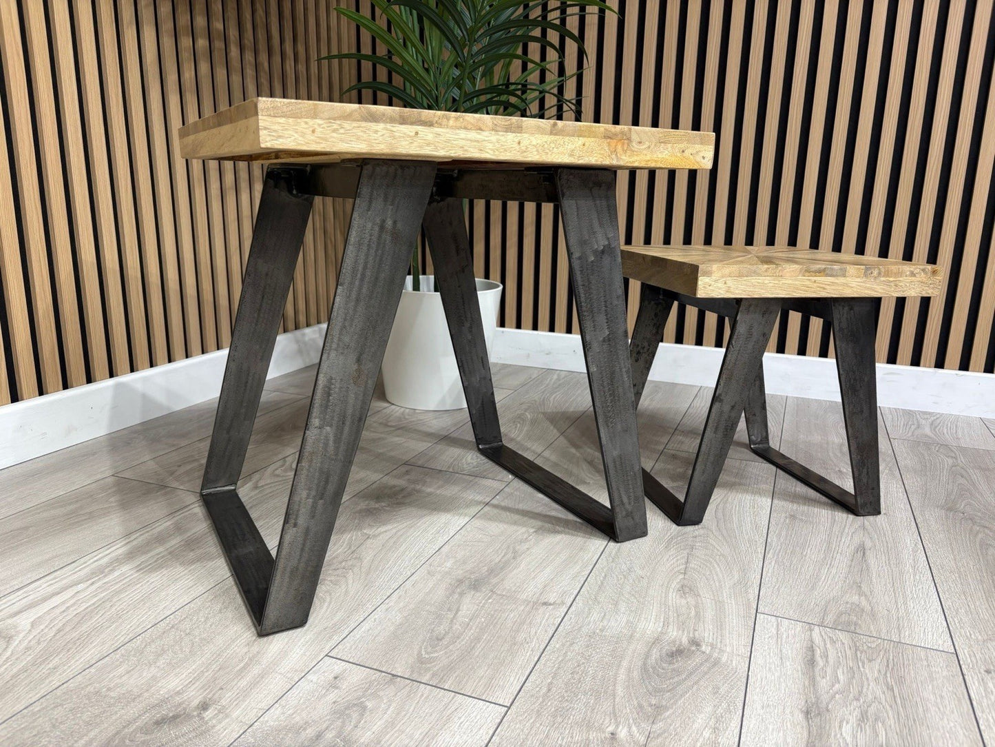 NEXT Sample - Geo Mango Wood Nest Of 2 Tables - RRP: £599
