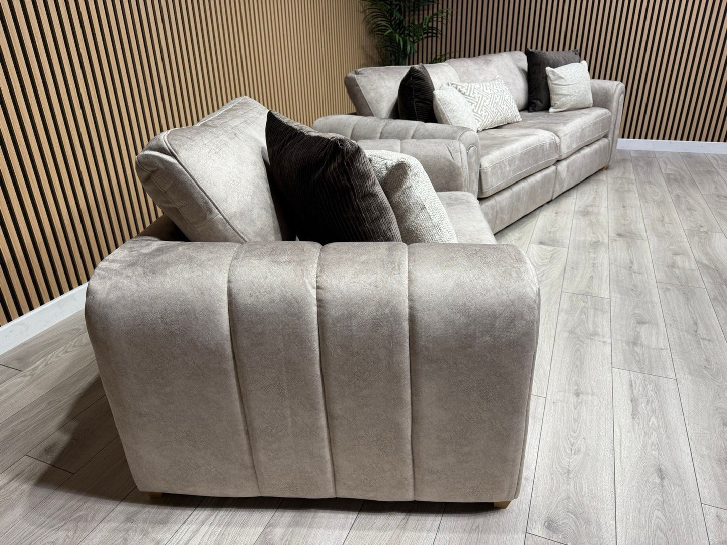 DEVINE Glamour Large Fabric 4 Seater Sofa + Love Chair Armchair - RRP £2,598