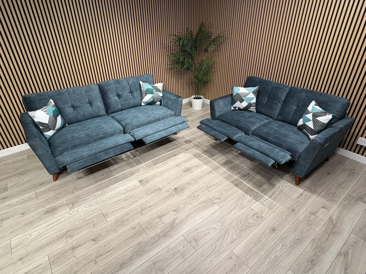 DFS - Studio Style 3 Seater + 2 Seater Power Sofa Set, Ocean Blue - RRP £2,978