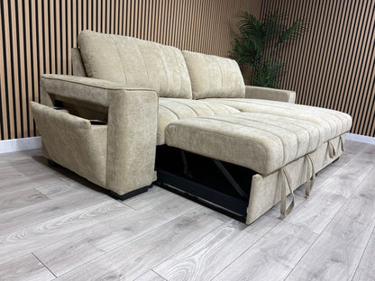 MONACO Premium Fabric RHF or LHF Chaise Sofa Bed with Storage - RRP £1549