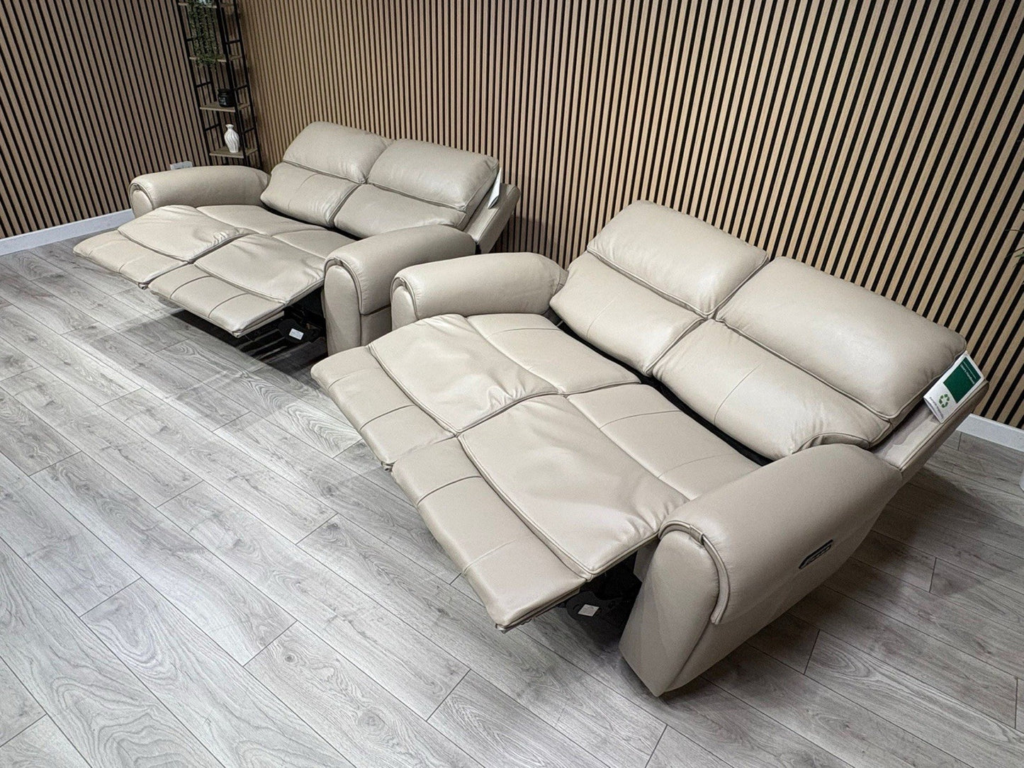 Oak FurnitureLand - EZRA Leather 2 x 2 Seater Power Recliner Sofa Set. RRP £5000