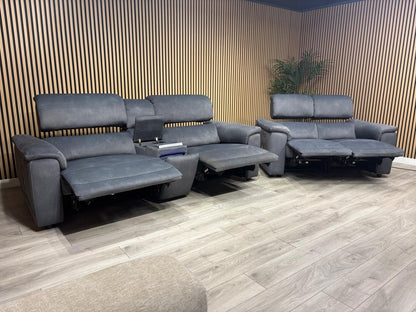 F.V GENIUS Fabric 3 Seater Media Sofa + 2 Seater Power Recliner Set RRP £4940