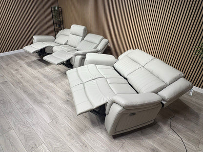 DOMINO 3 Seater + 2 Seater Leather Sofa Set, Power Recliners - RRP £2,995
