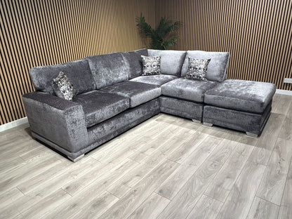 Deluxe Fabric Open End Chaise Corner Sofa + Footstool - RRP £2799