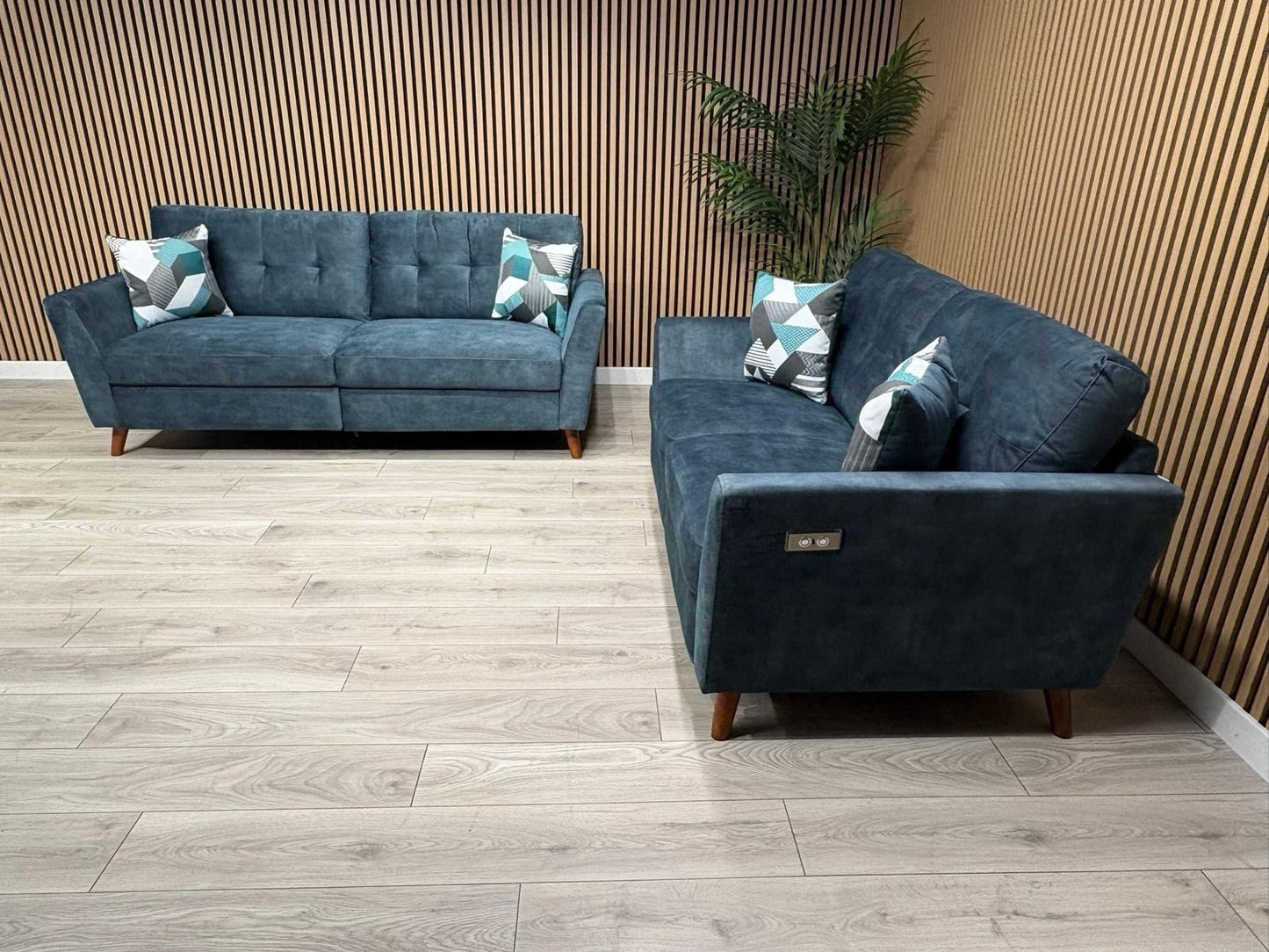 DFS - Studio Style 3 Seater + 2 Seater Power Sofa Set, Ocean Blue - RRP £2,978