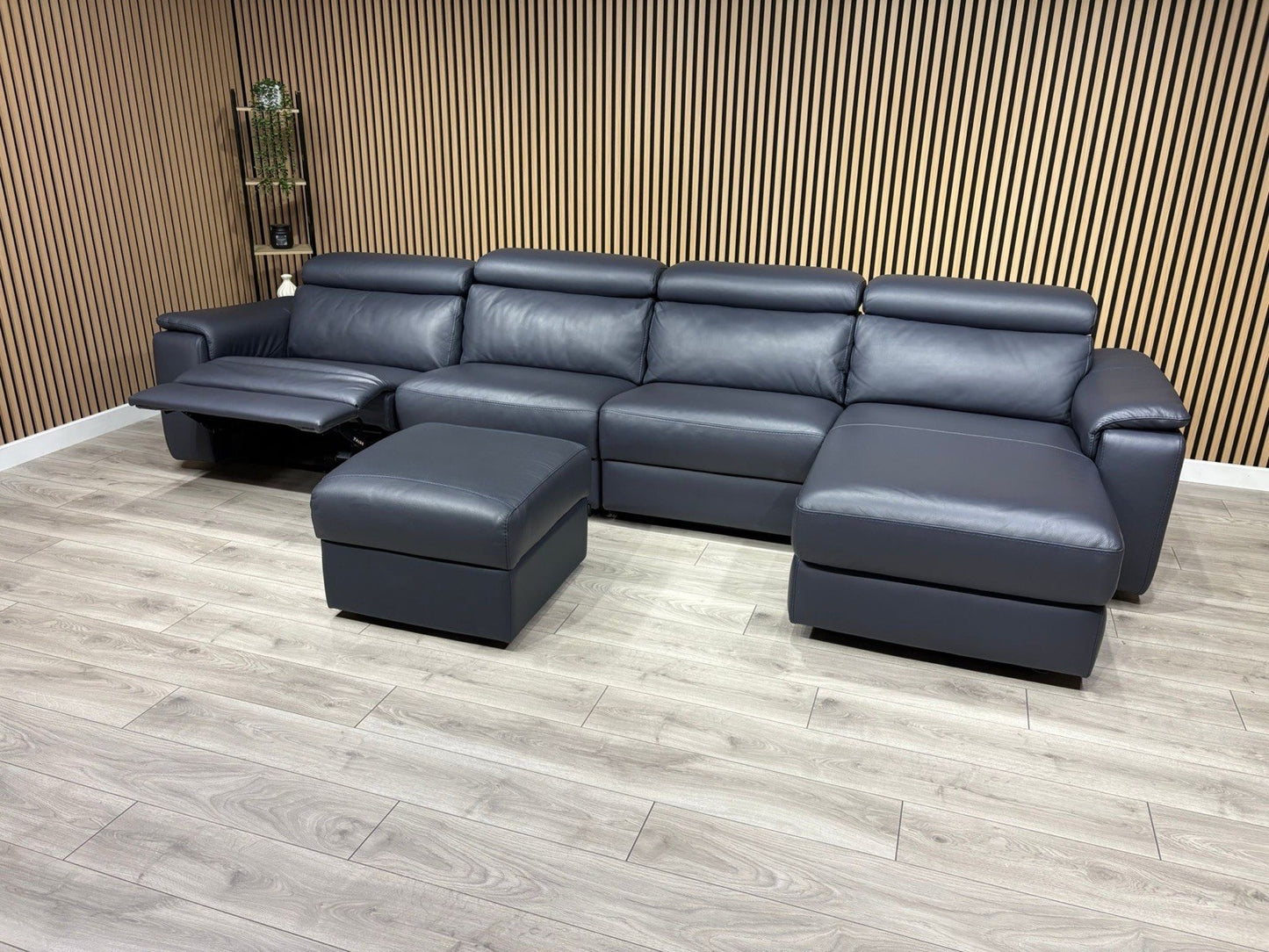 Furniture Village - Nicoletti DAVIDE Leather XL Chaise Sofa + Stool - RRP £6,040