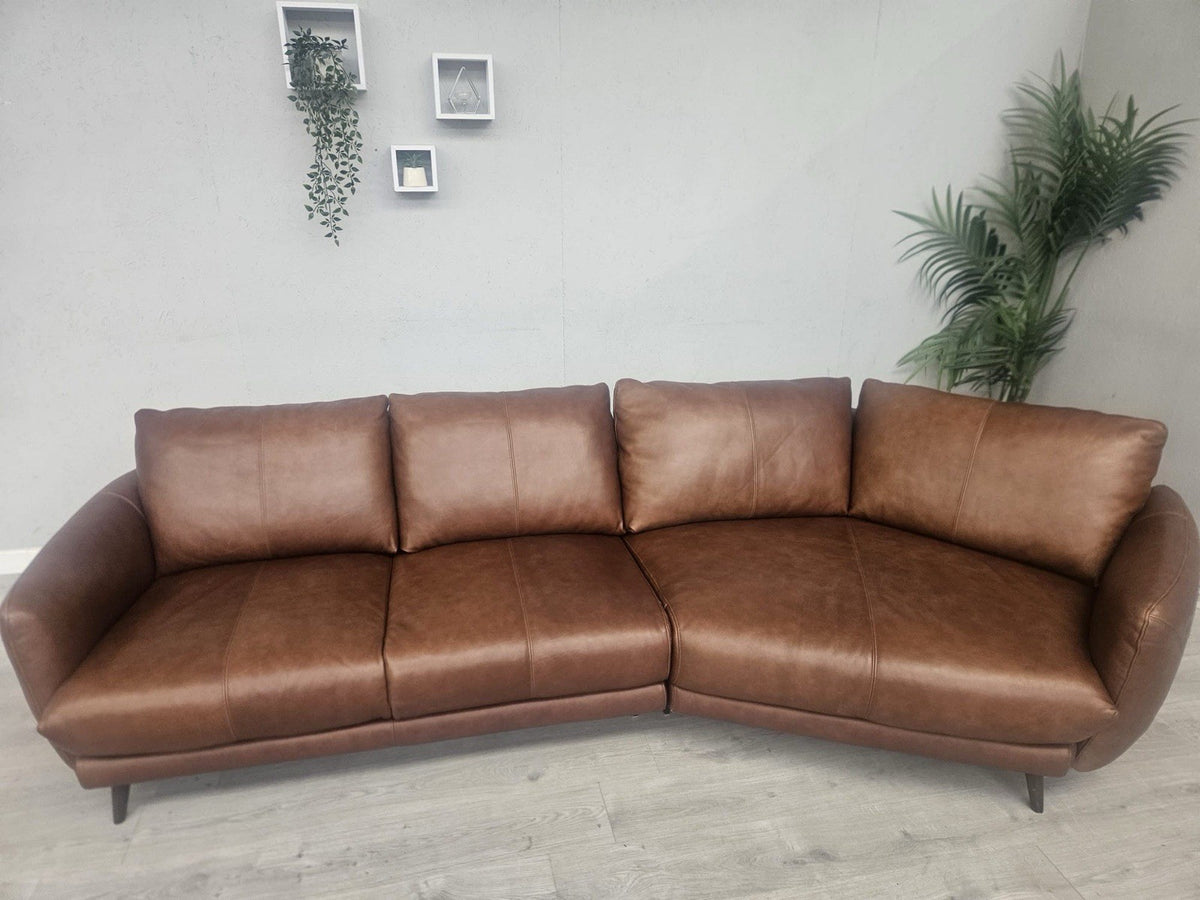 Sofology ADLER Leather 4 Seater Curved Asymmetric Sofa - RRP £1,999