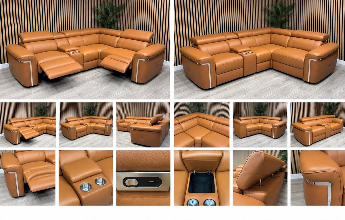 VENICE Leather 2 Corner 1 Modular Power Recliner Sofa + Console - RRP £4,799