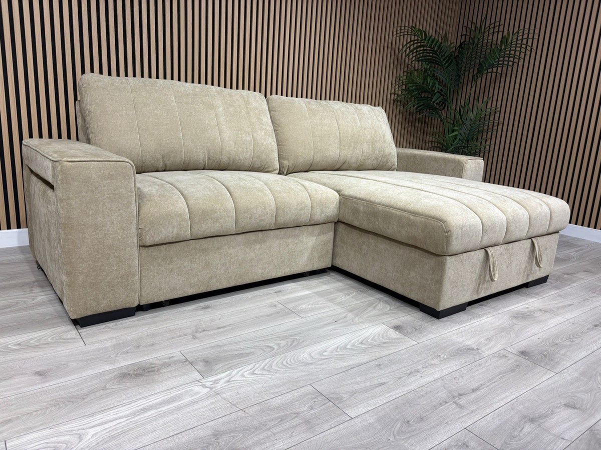 MONACO Premium Fabric RHF or LHF Chaise Sofa Bed with Storage - RRP £1549