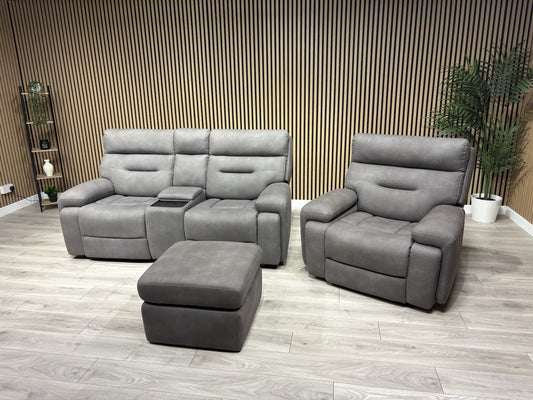 F. Village CINEMAX Fabric 2 Seater Media Sofa, Media Armchair + Stool RRP £4,385