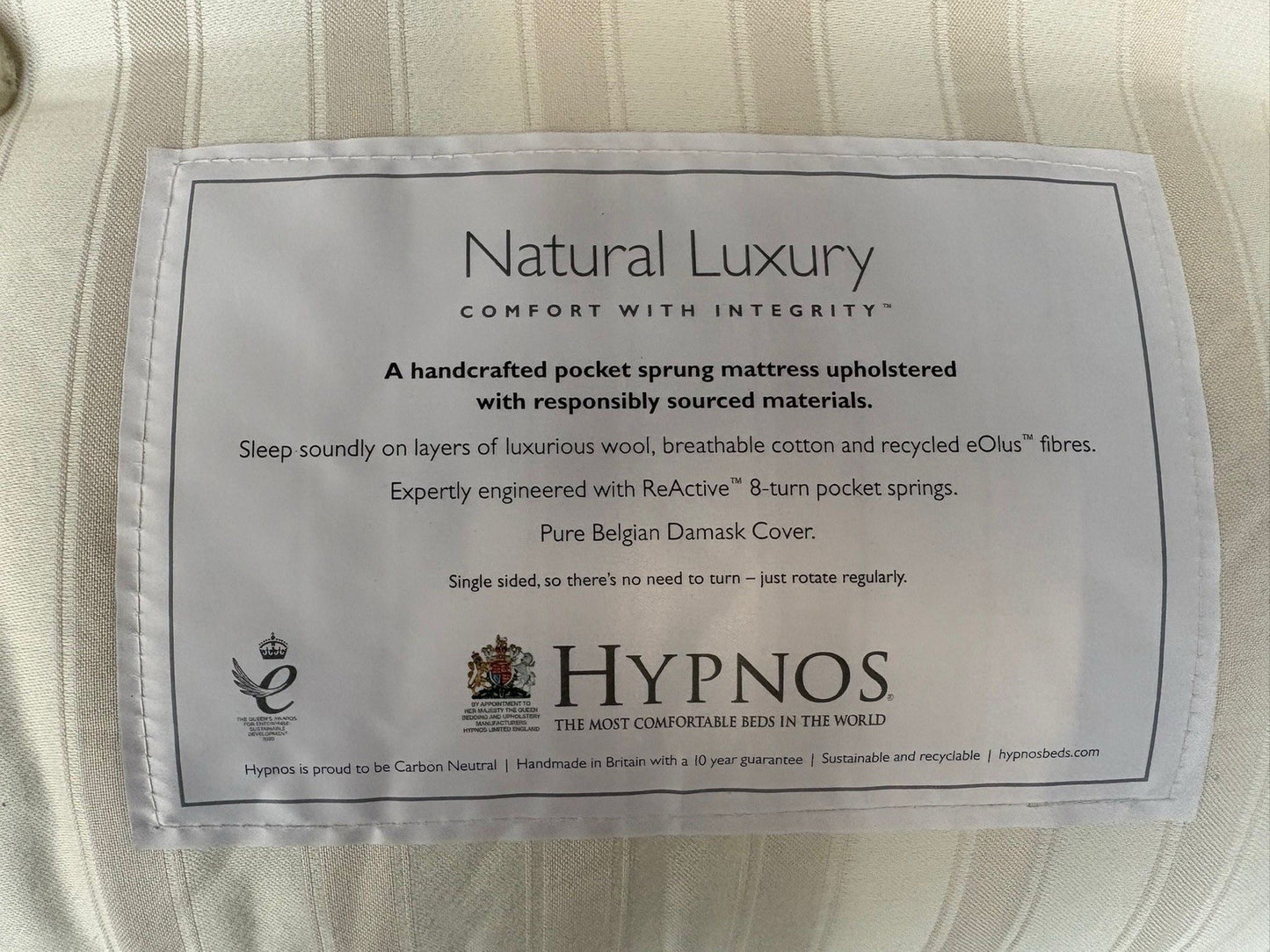 Hypnos Natural Luxury EU Kingsize Mattress 160 x 200cm, Medium Firm - RRP £1,227