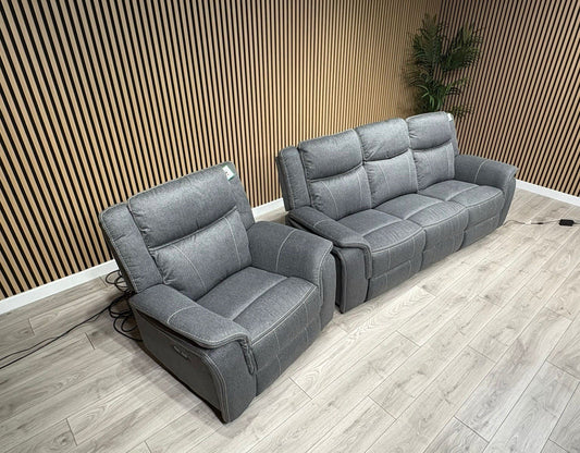 Galaxy Fabric 3 Seater + Armchair, Power Recliner Media Sofa Set - RRP £3190