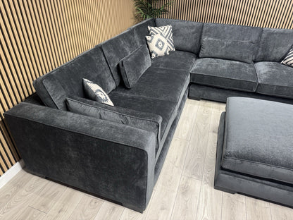 Sofology CAVALLI Style Fabric 3 Corner 3 Sofa + Footstool, Slate  - RRP £6,398
