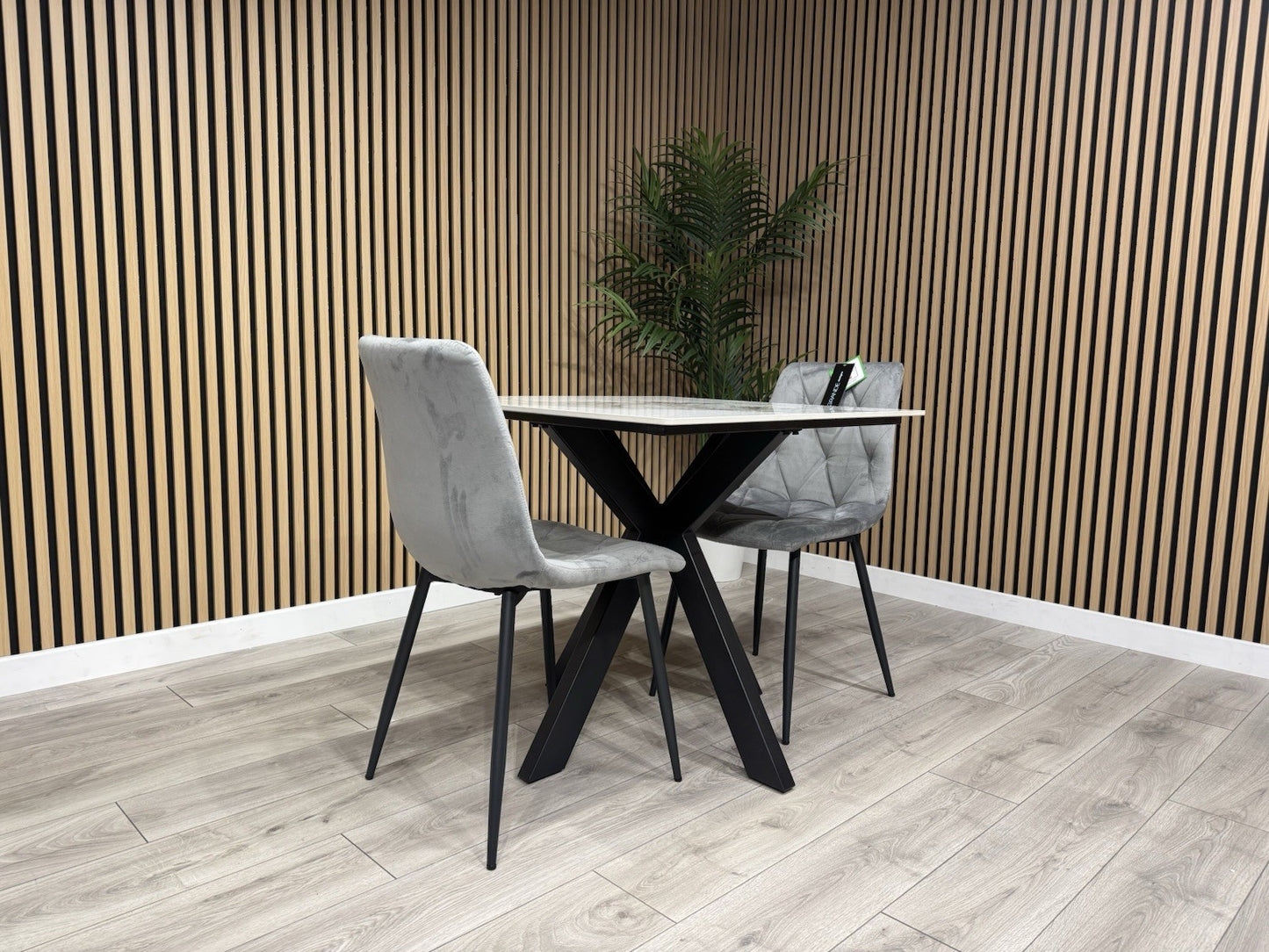 NEXT Sample - CRETE Marble Effect Square Dining Table + 2 x Chairs. RRP £1,099
