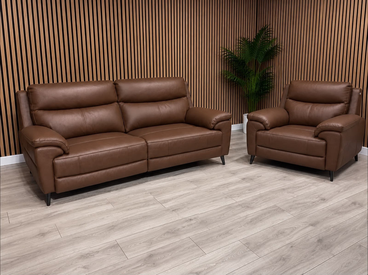 Furniture Village PANACHE Style Leather 3 Seater Sofa + Armchair, Power Recliner