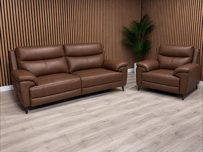 Furniture Village PANACHE Style Leather 3 Seater Sofa + Armchair, Power Recliner
