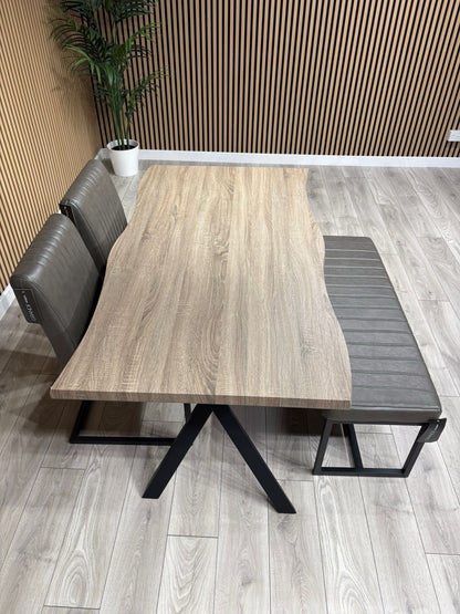 NEXT Sample - RIGA Industrial Dining Table + Bench + 2 x Chairs - RRP £1,899