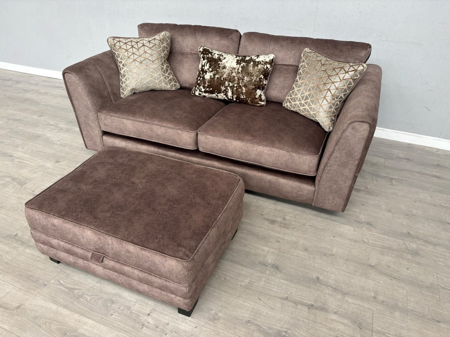 F.V MARIAH 3 Seater Fabric Classic Back Sofa + Storage Footstool - RRP £2590