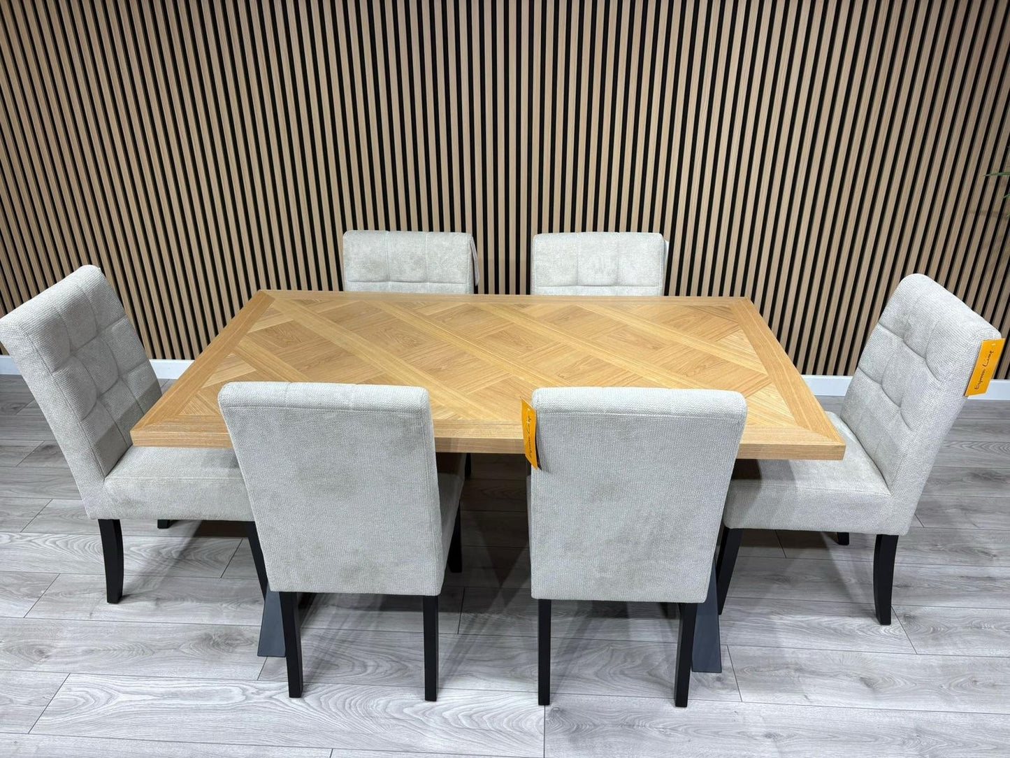 NEXT Sample - LOWRY Oak Parquet Veneer Dining Table + 6 x Chairs - RRP £2,299