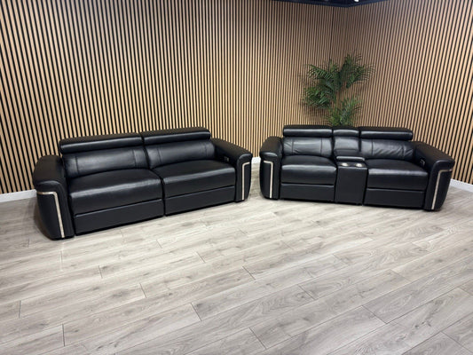 VENICE Leather 3 Seater + 2 Seater Console Power Recliner Sofa Set - RRP £4,598