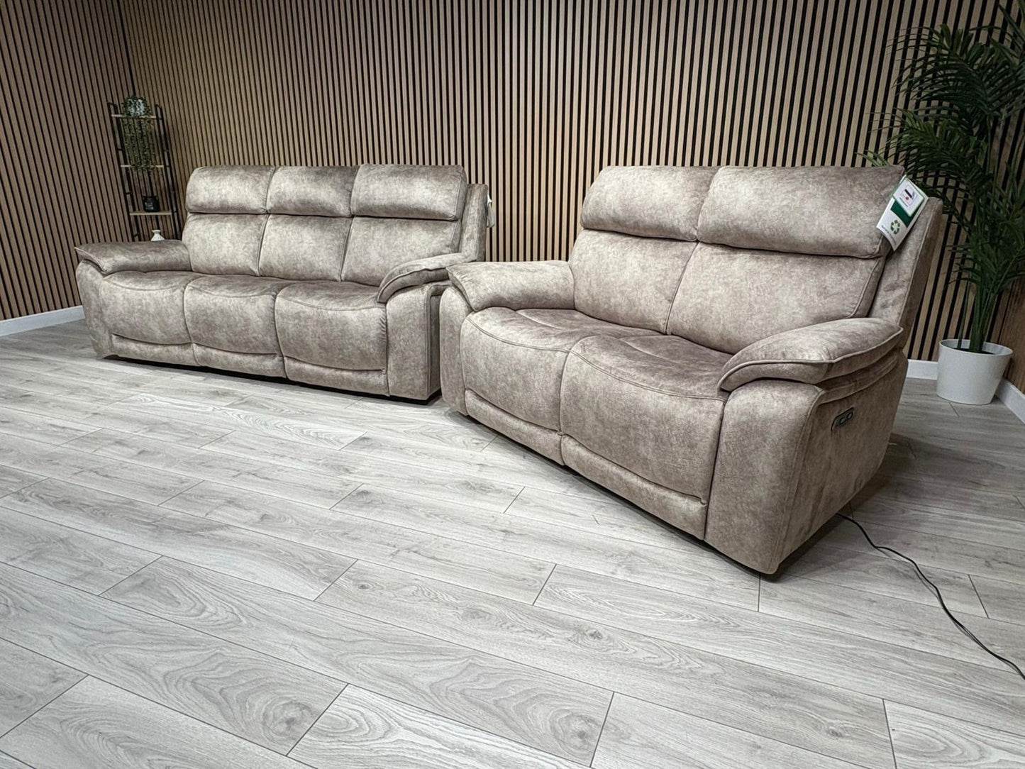 Furniture Village SLOANE Style Fabric 3 + 2 Seater Power Recliner Sofa Set