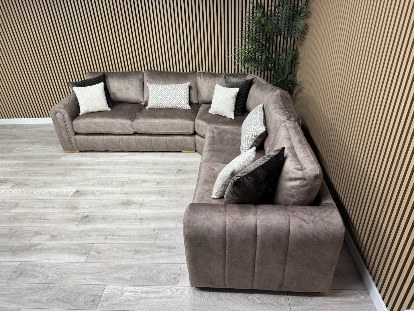 DEVINE Glamour Large Fabric 2 Corner 2 Sofa, Gemini Chocolate - RRP £2,695