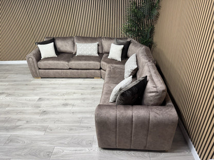 DEVINE Glamour Large Fabric 2 Corner 2 Sofa, Gemini Chocolate - RRP £2,695