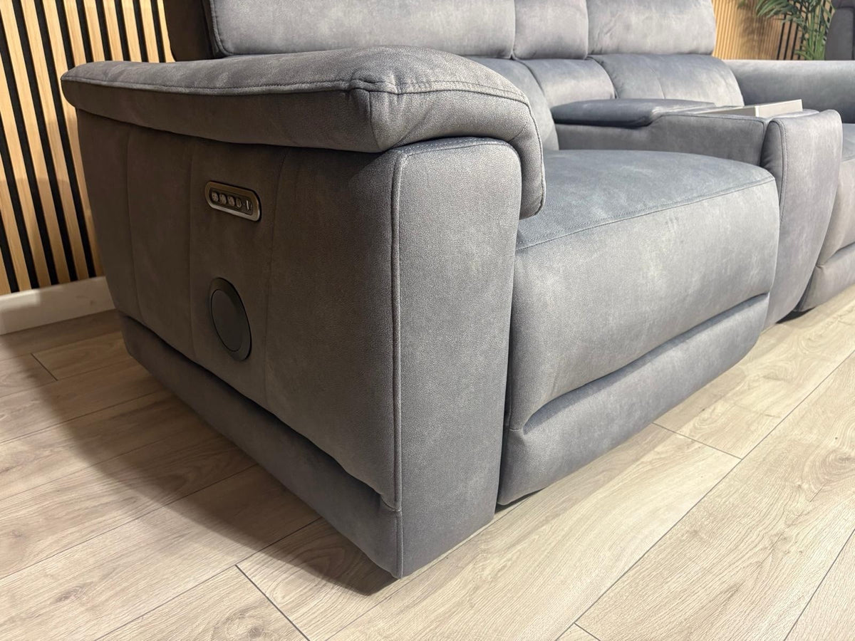 F.V GENIUS Fabric 3 Seater Media Sofa + 2 Seater Power Recliner Set RRP £4940