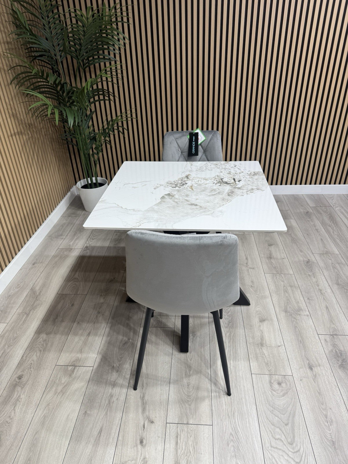 NEXT Sample - CRETE Marble Effect Square Dining Table + 2 x Chairs. RRP £1,099