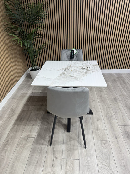 NEXT Sample - CRETE Marble Effect Square Dining Table + 2 x Chairs. RRP £1,099