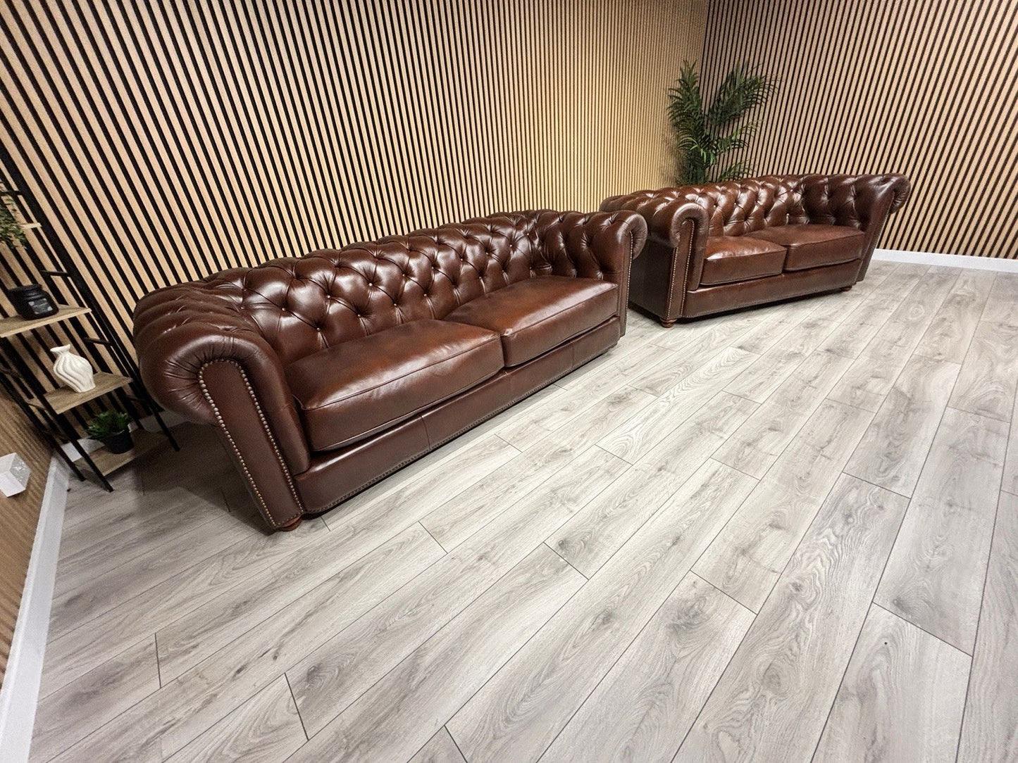 At The Helm Shackleton Style 3 Seater + 2 Seater Leather Chesterfield Sofa Set