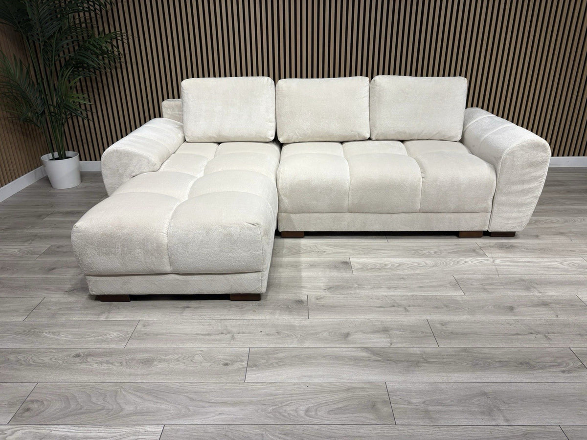 AZZURO Premium Fabric LHF Corner Chaise Sofa Bed with Storage, Cream RRP £1,799