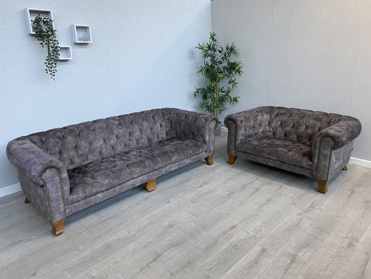 Alexander & James VIVIENNE Fabric Chesterfield 4 Seater Sofa + Snuggler Armchair