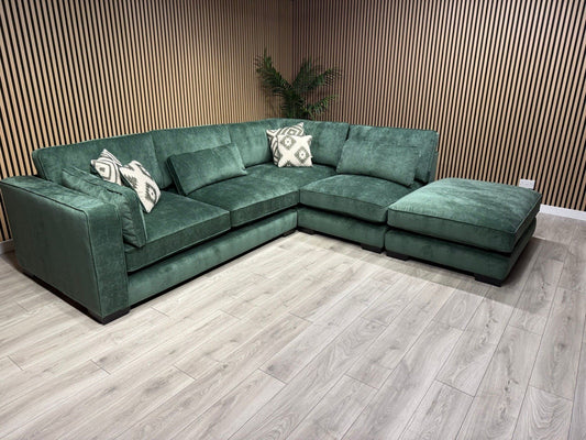 Sofology CAVALLI Style Fabric Open Chaise RHF Corner Sofa + Footstool - RRP £5398