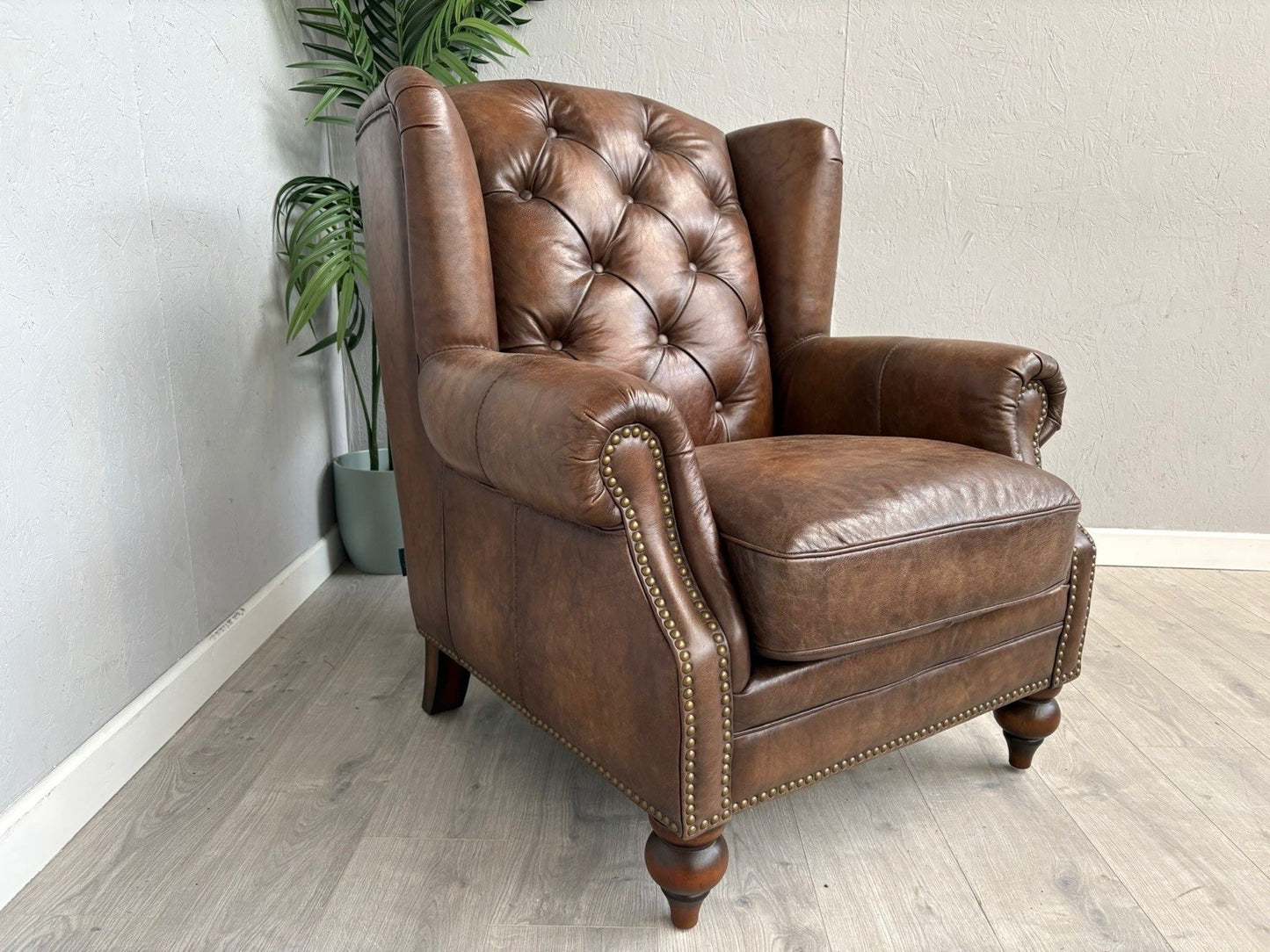 F. Village - At The Helm SHACKLETON Leather Chesterfield Wing Chair - RRP £1795