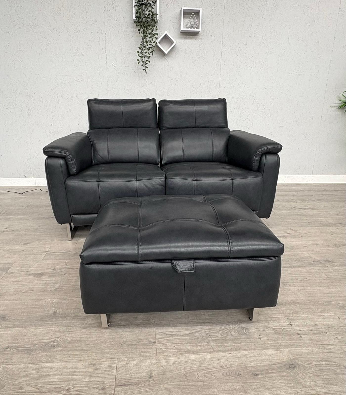 Furniture Village MOET Leather 2 Seater Power Recliner Sofa + Stool - RRP £3,290