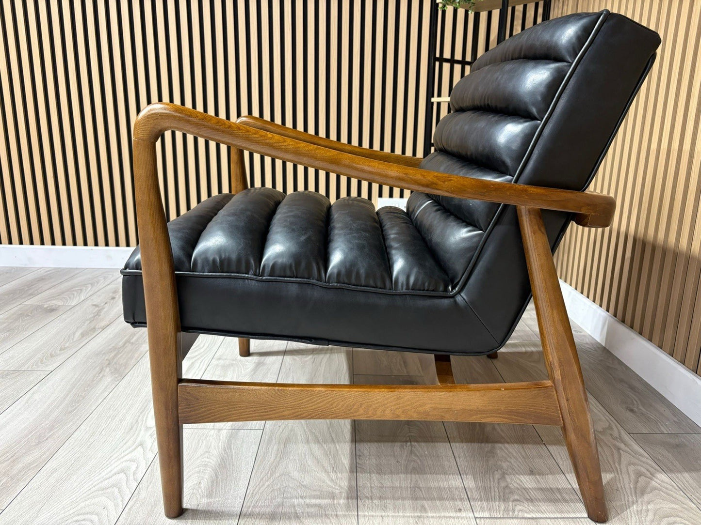 John Lewis Sample - Mid Century Faux Leather Accent Chair, Black - RRP £1099