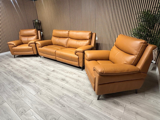 Furniture Village PANACHE Style Leather 3 Seater Sofa + 2 x Armchairs, Power