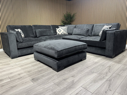 Sofology CAVALLI Style Fabric 3 Corner 3 Sofa + Footstool, Slate  - RRP £6,398