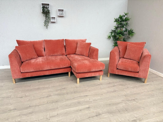 Habitat ASTON Fabric RHF Chaise Corner Sofa + Armchair, Papaya - RRP £2,350