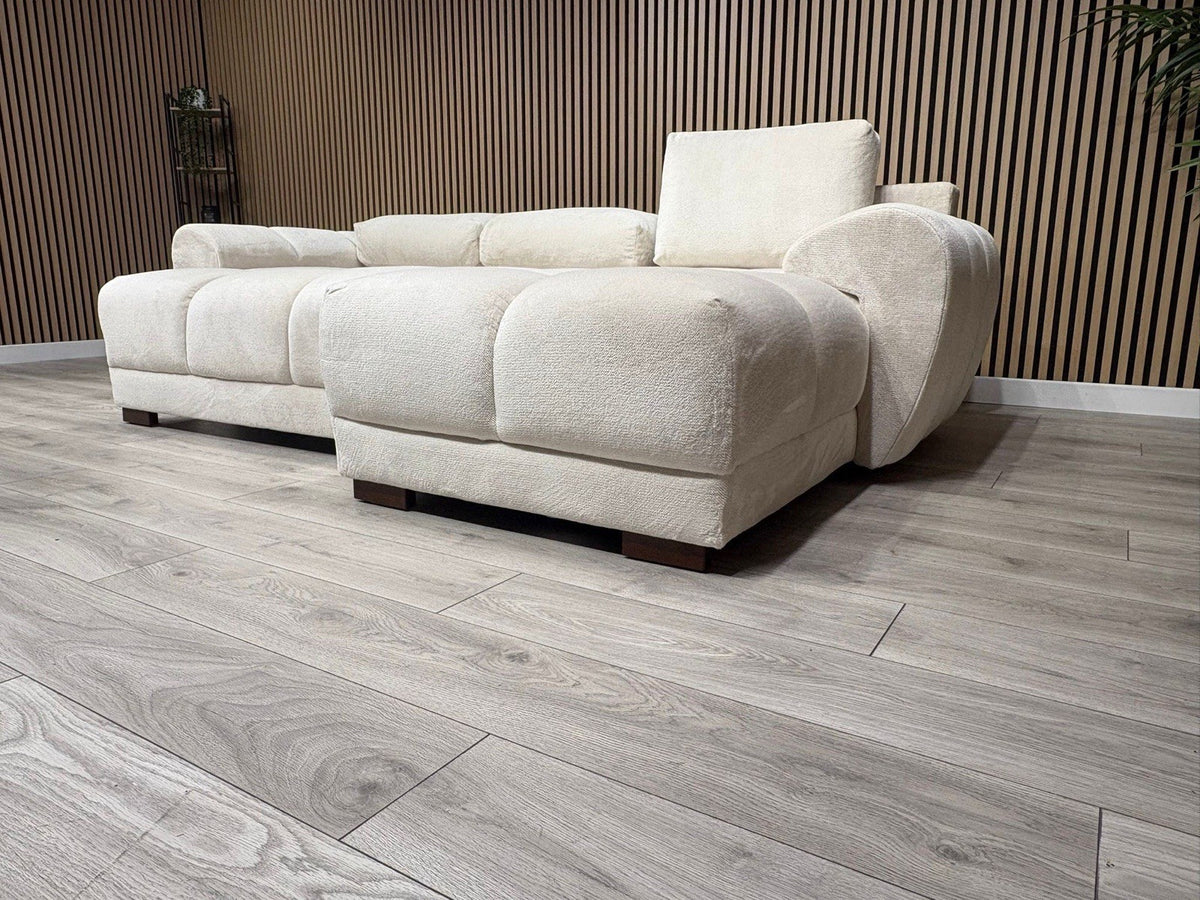 AZZURO Premium Fabric Corner Chaise Sofa Bed with Storage, Cream - RRP £1,799