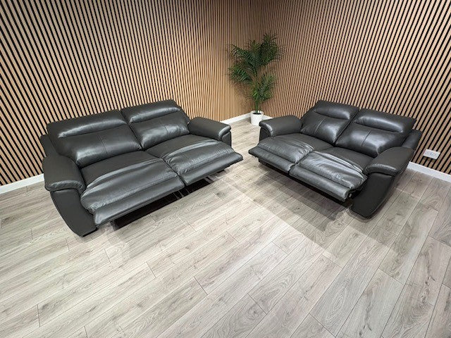 NAVONA 3 Seater + 2 Seater Leather Sofa Set, Power Recliners - RRP £3,498
