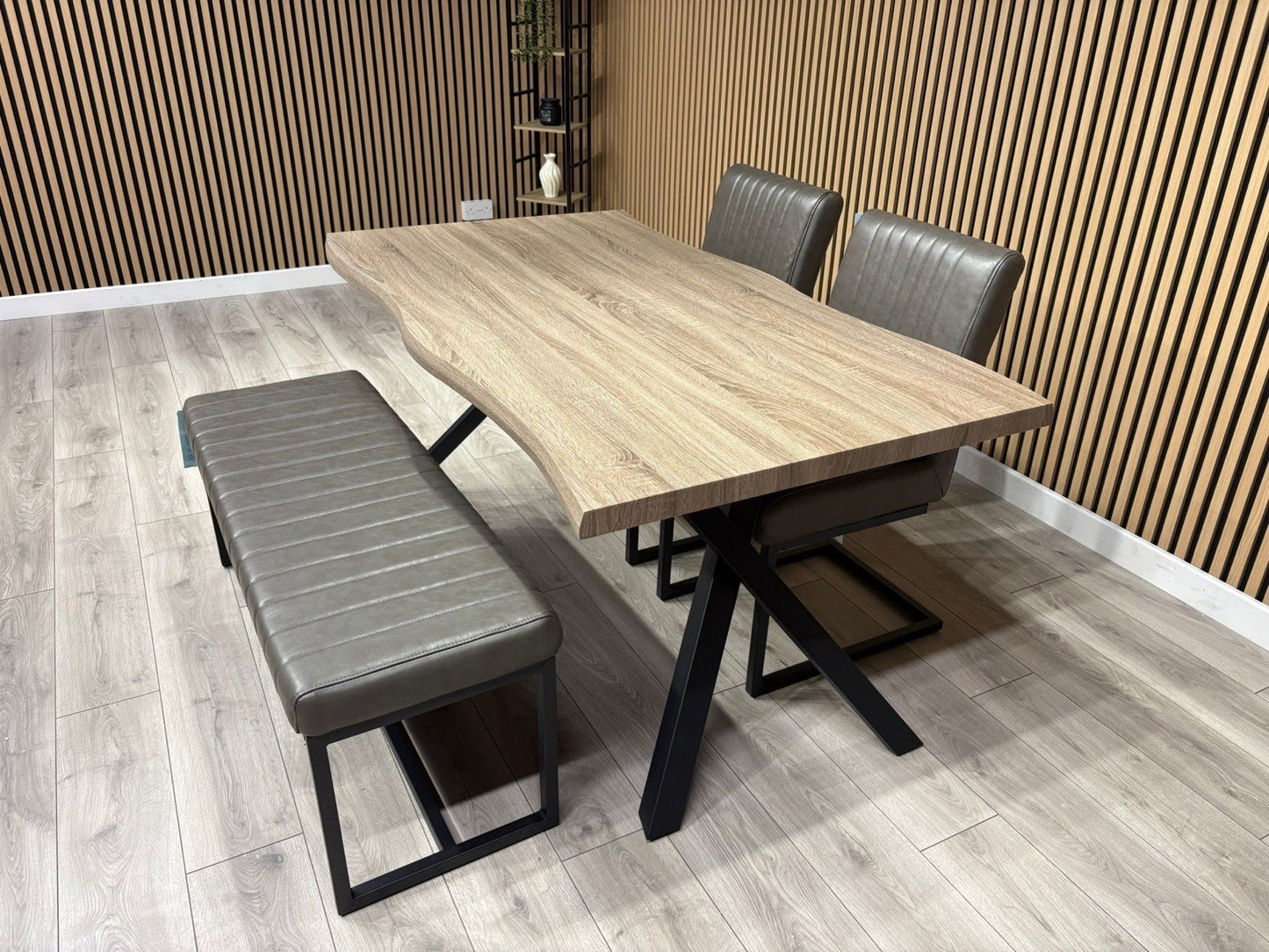 NEXT Sample - RIGA Industrial Dining Table + Bench + 2 x Chairs - RRP £1,899