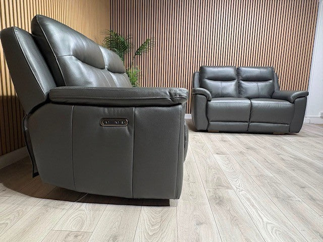 NAVONA 3 Seater + 2 Seater Leather Sofa Set, Power Recliners - RRP £3,498