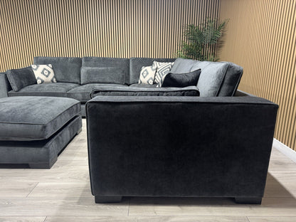 Sofology CAVALLI Style Fabric 3 Corner 3 Sofa + Footstool, Slate  - RRP £6,398